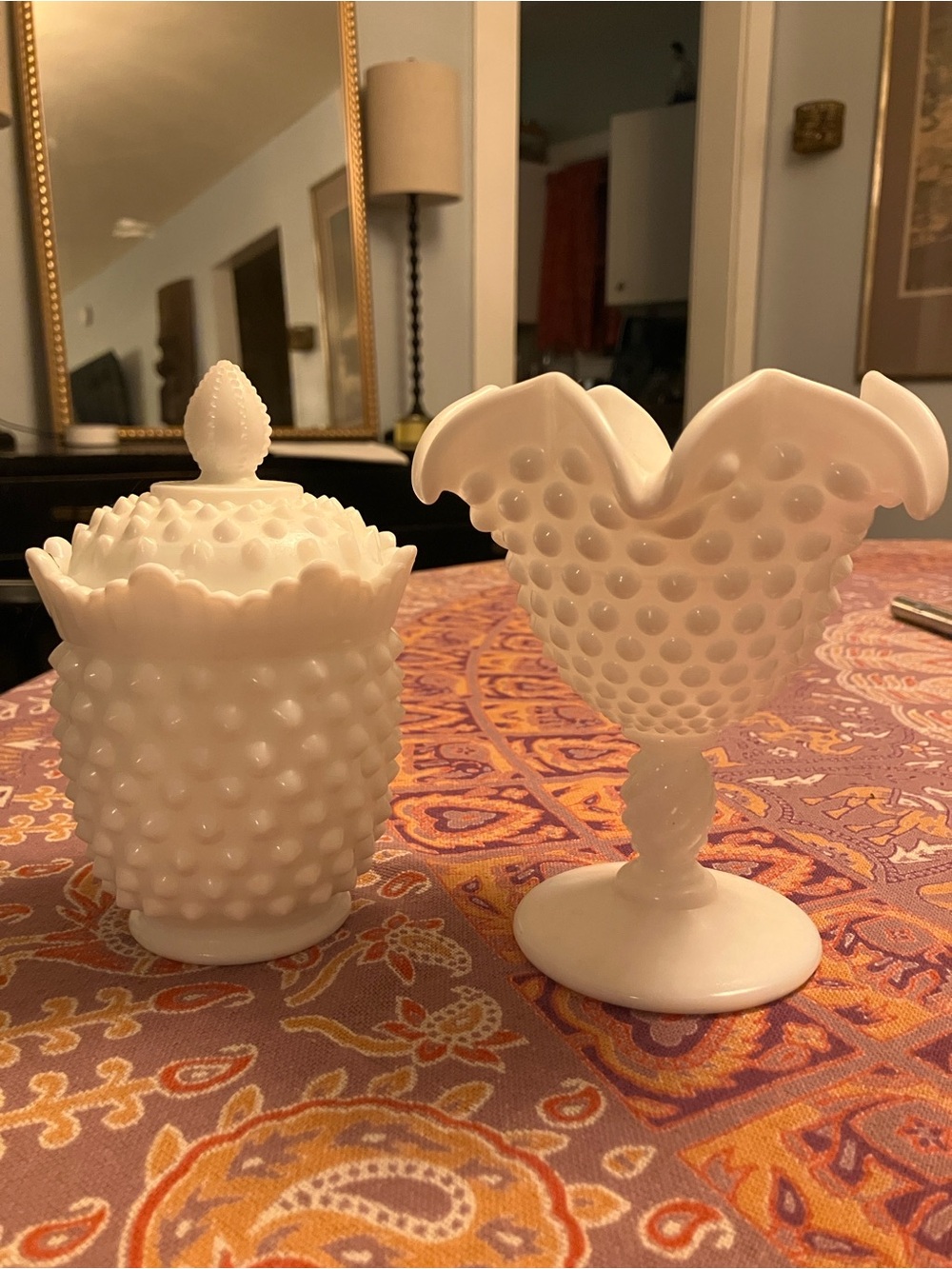 Adorable Pair of Hobnail MilkGlass Dishes